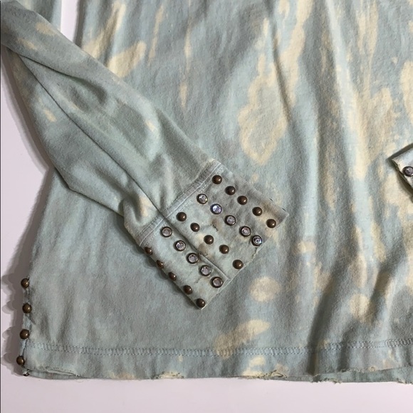 Pretty in Punk 90s grunge Bleach Studded Collared V Neck long sleeve T-shirt - Picture 5 of 9